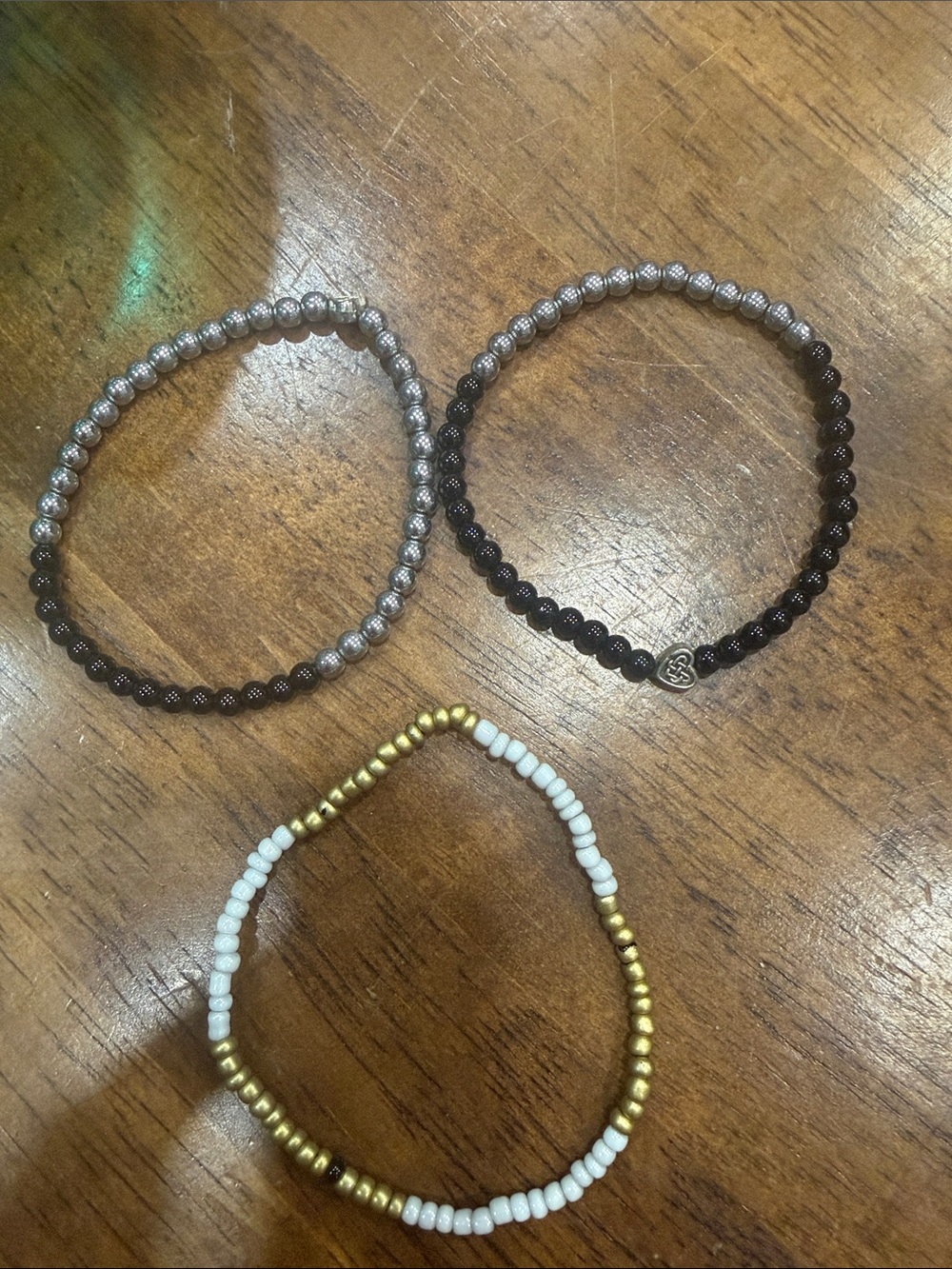 Three-Piece Women's Beaded Bracelet Set - White, Gold, Silver, Black